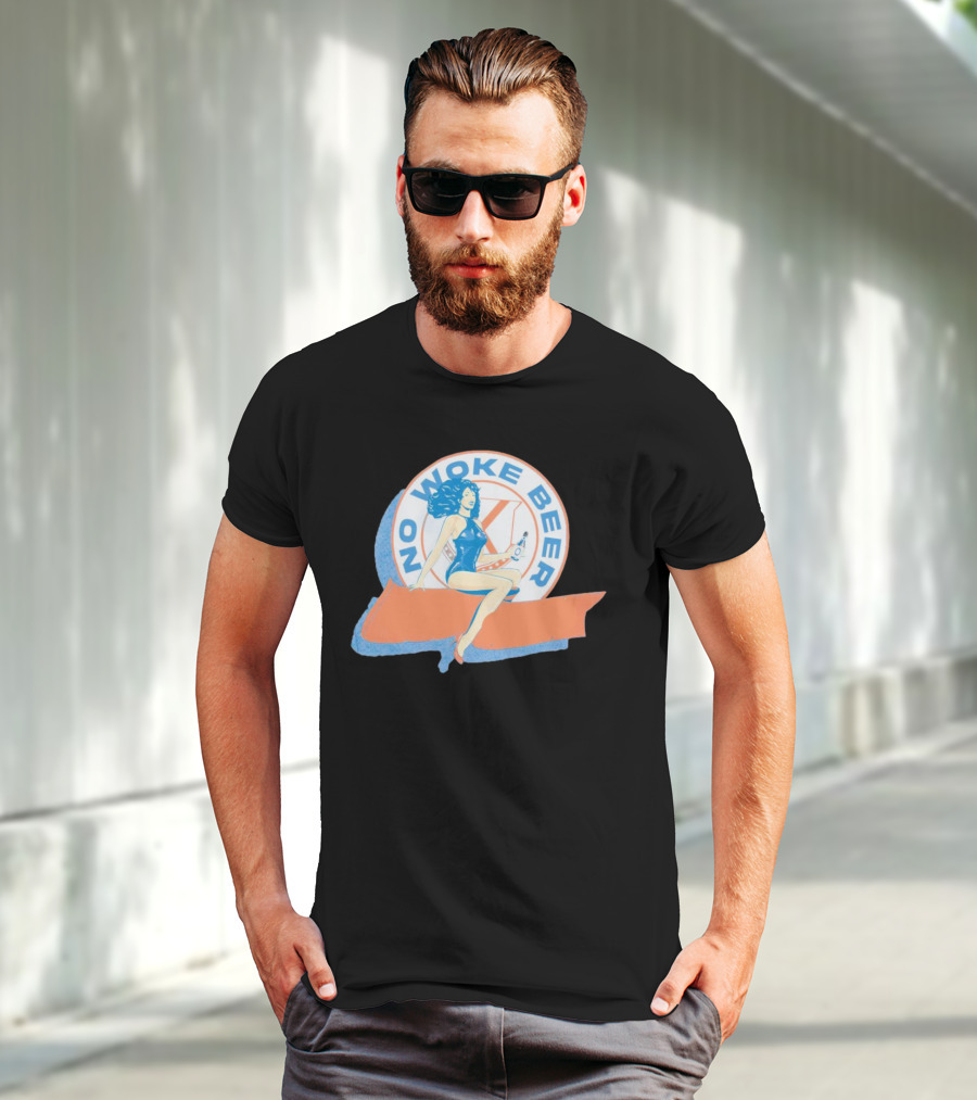 No Woke Beer Retro Pin-Up Style Beverage T-Shirt