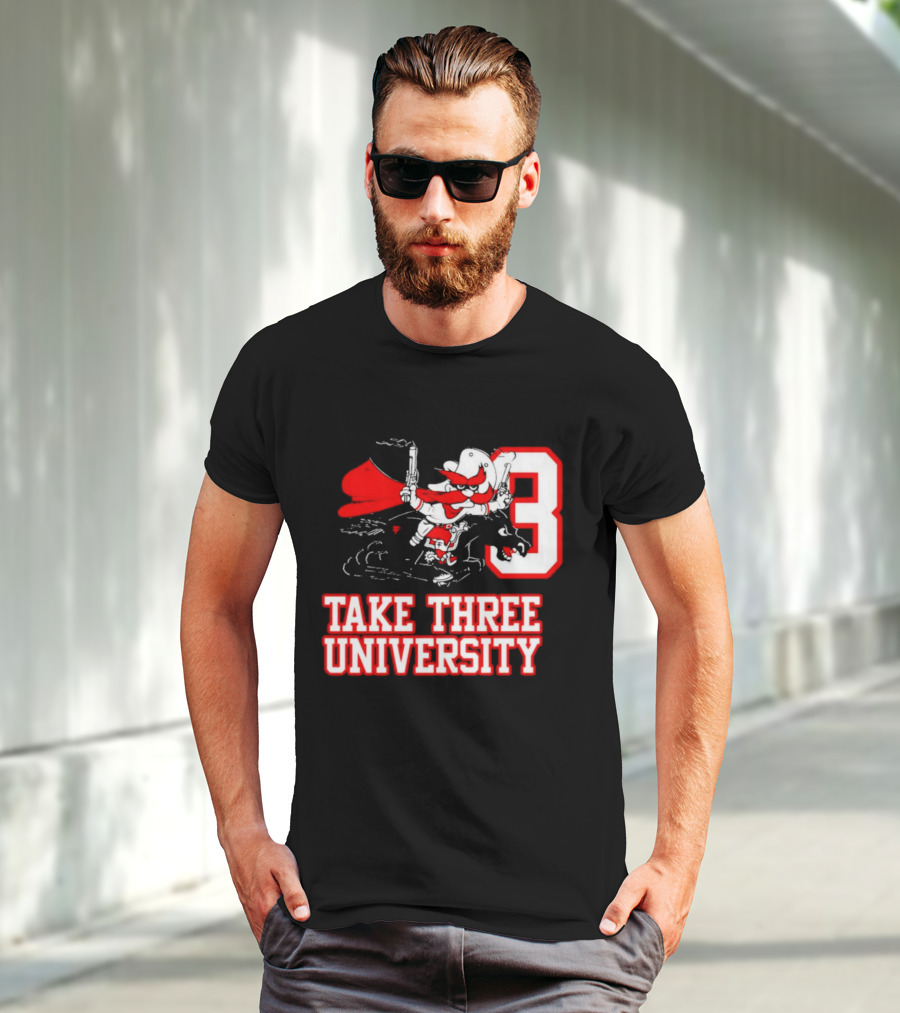 Take Three University Cowboy Mascot With Dual Pistols Number 3 T-Shirt