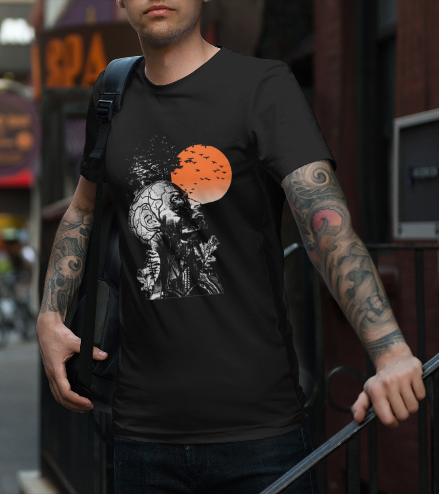Hangover Alan Human Anatomy Tree Brain Pattern Orange Moon Dark Khaki T-Shirt
