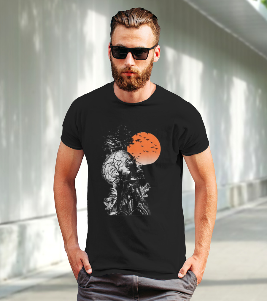 Hangover Alan Human Anatomy Tree Brain Pattern Orange Moon Dark Khaki T-Shirt