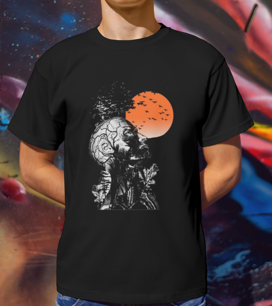 Hangover Alan Human Anatomy Tree Brain Pattern Orange Moon Dark Khaki T-Shirt