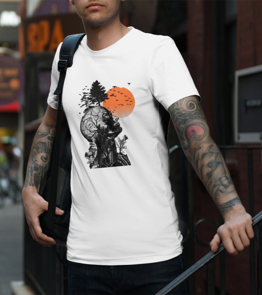 Jason Kelce Hangover Brain Anatomy With Sunset And Flying Birds T-Shirt
