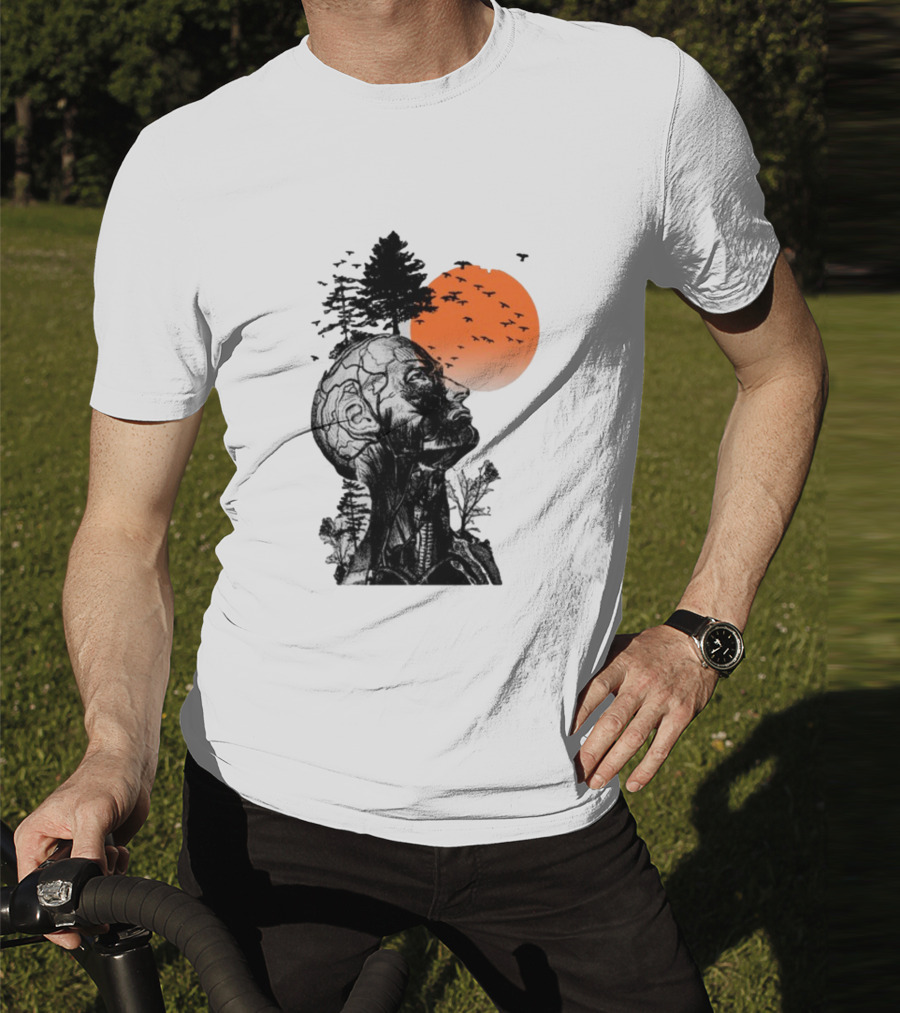 Jason Kelce Hangover Brain Anatomy With Sunset And Flying Birds T-Shirt
