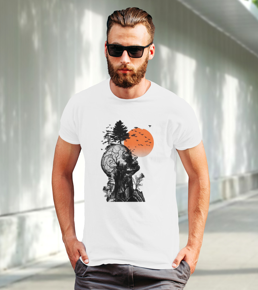 Jason Kelce Hangover Brain Anatomy With Sunset And Flying Birds T-Shirt