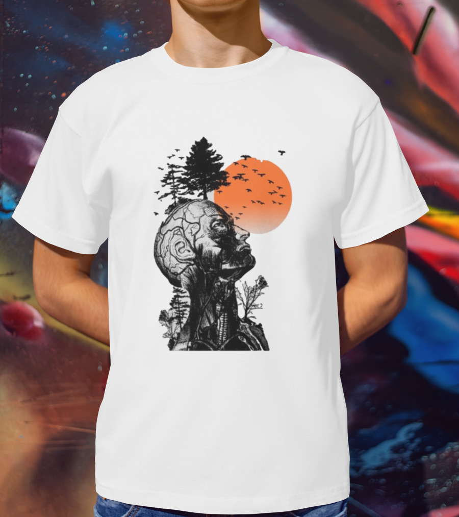 Jason Kelce Hangover Brain Anatomy With Sunset And Flying Birds T-Shirt