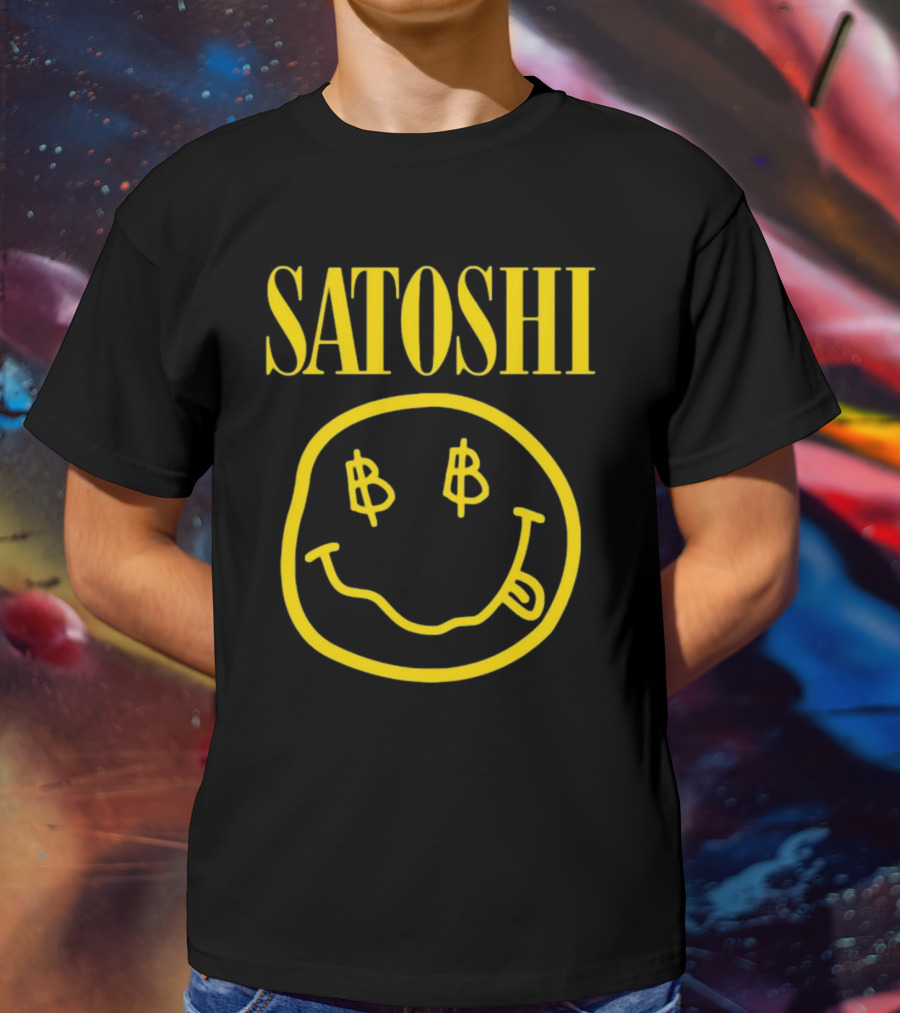 SATOSHI Smiley Face With Bitcoin Symbols T-Shirt