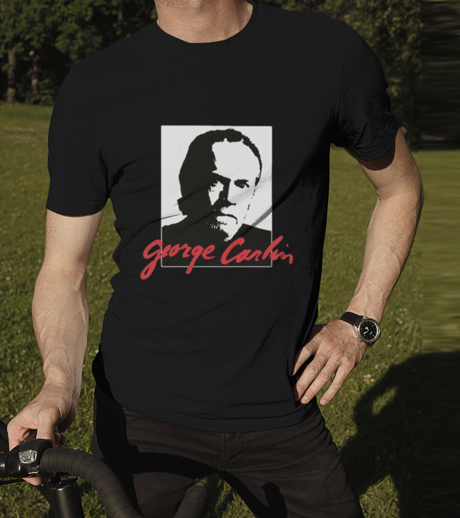 George Carlin Sometimes A Little Brain Damage Can Help Black And White Portrait Mike Cessario T-Shirt