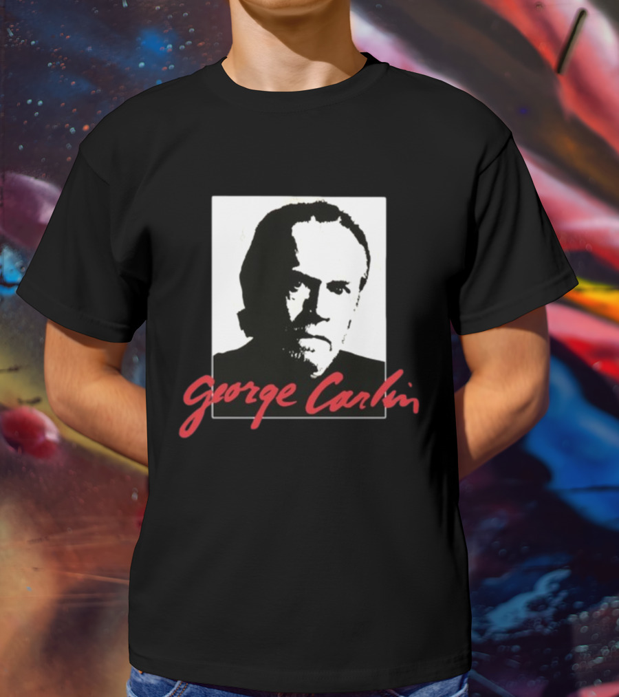 George Carlin Sometimes A Little Brain Damage Can Help Black And White Portrait Mike Cessario T-Shirt
