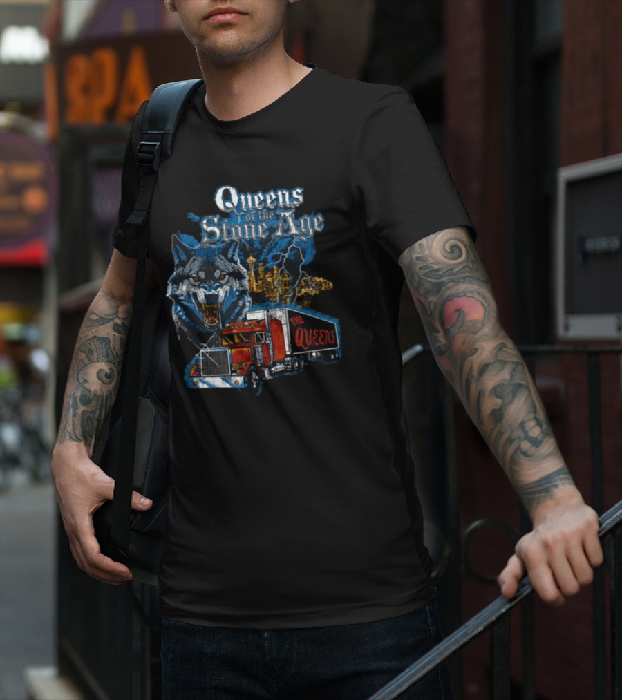 Queens Of The Stone Age Wolf Lightning Truck Seattle Skyline-The Queens T-Shirt