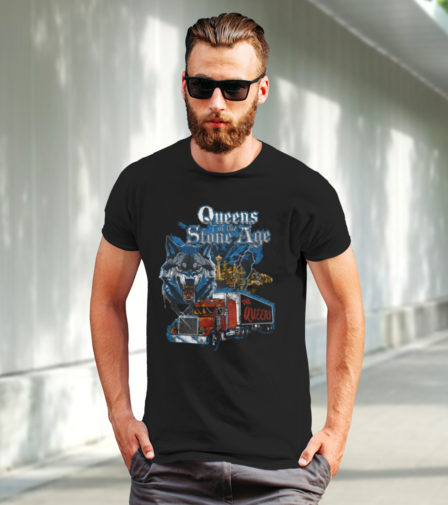 Queens Of The Stone Age Wolf Lightning Truck Seattle Skyline-The Queens T-Shirt