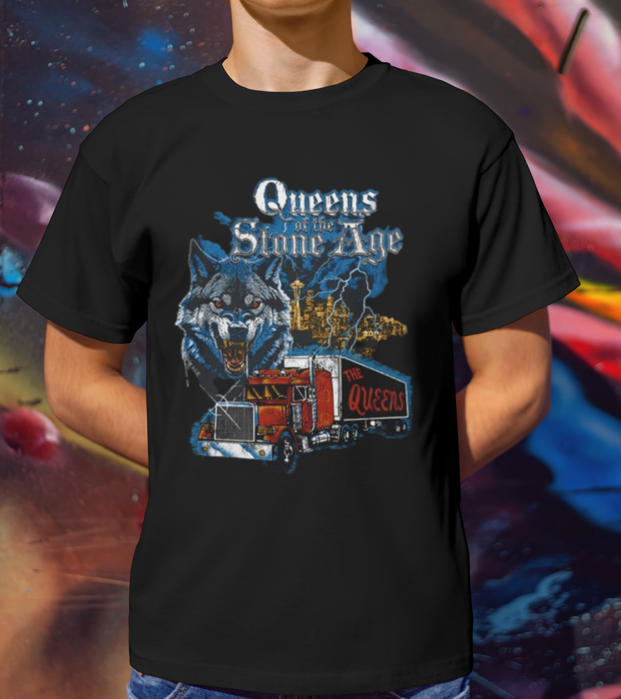 Queens Of The Stone Age Wolf Lightning Truck Seattle Skyline-The Queens T-Shirt