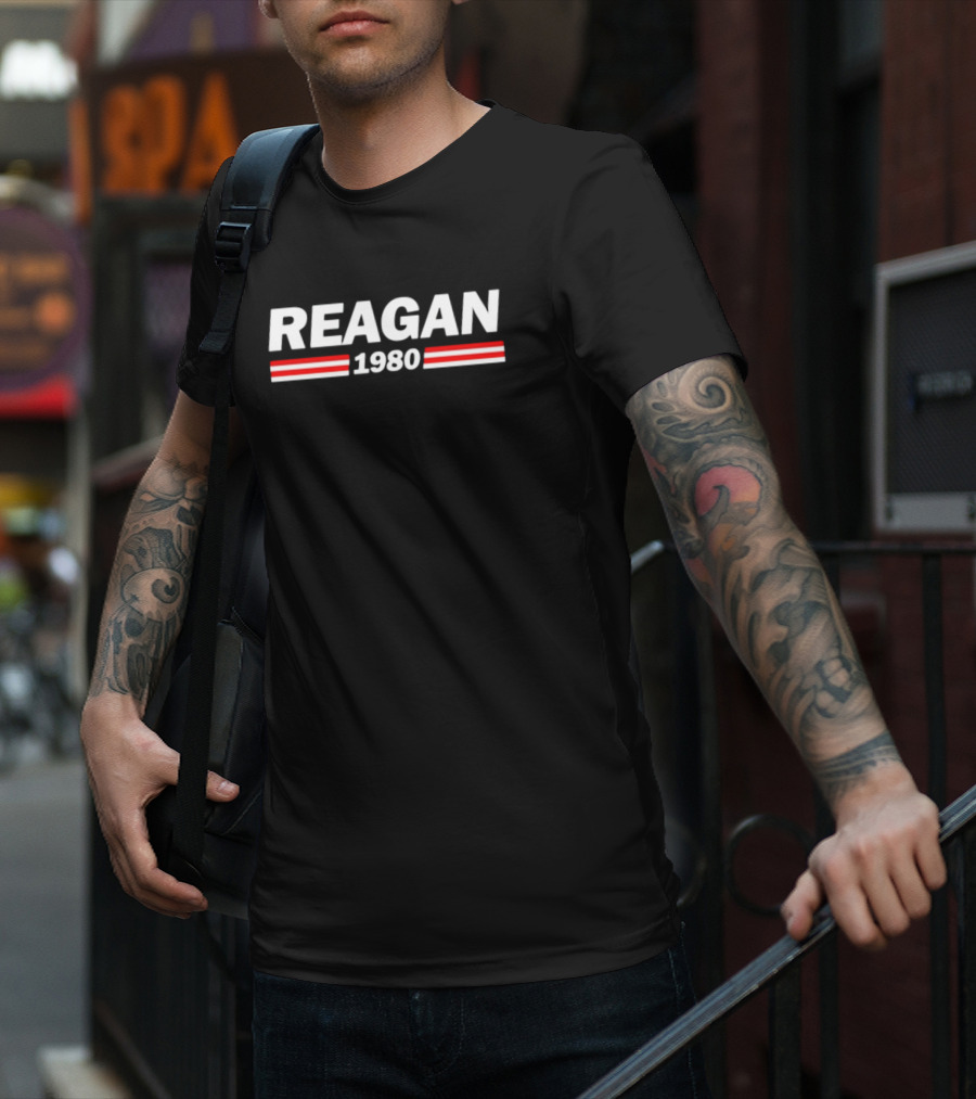 Reagan 1980 Campaign Vintage Style Retro Red White Stripes T-Shirt