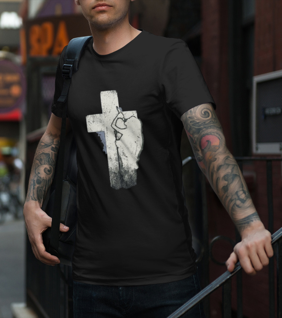 NessaBarrett Crucifix Distressed Standing Figure T-Shirt