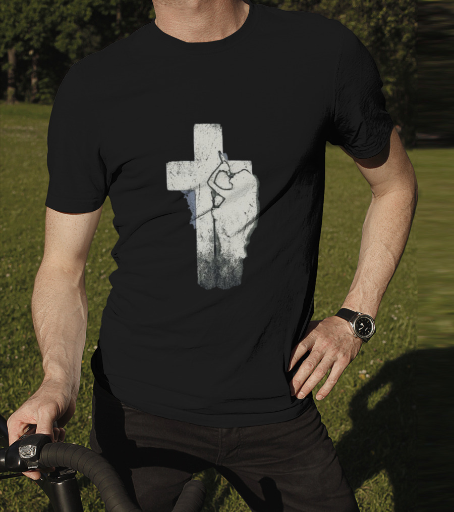 NessaBarrett Crucifix Distressed Standing Figure T-Shirt