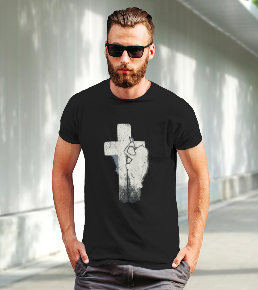 NessaBarrett Crucifix Distressed Standing Figure T-Shirt