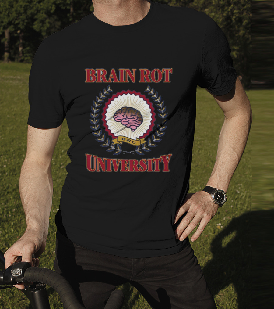 Shitheadsteve Brain Rot University BRU Brain Emblem T-Shirt