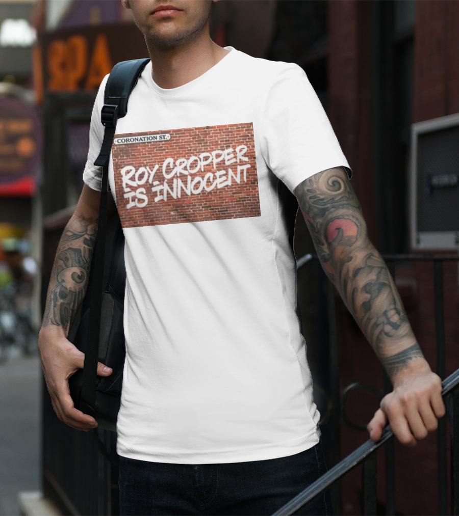 Coronation St Roy Cropper Is Innocent Brick Wall Graffiti Text T-Shirt