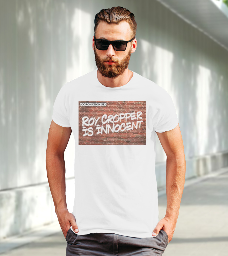 Coronation St Roy Cropper Is Innocent Brick Wall Graffiti Text T-Shirt