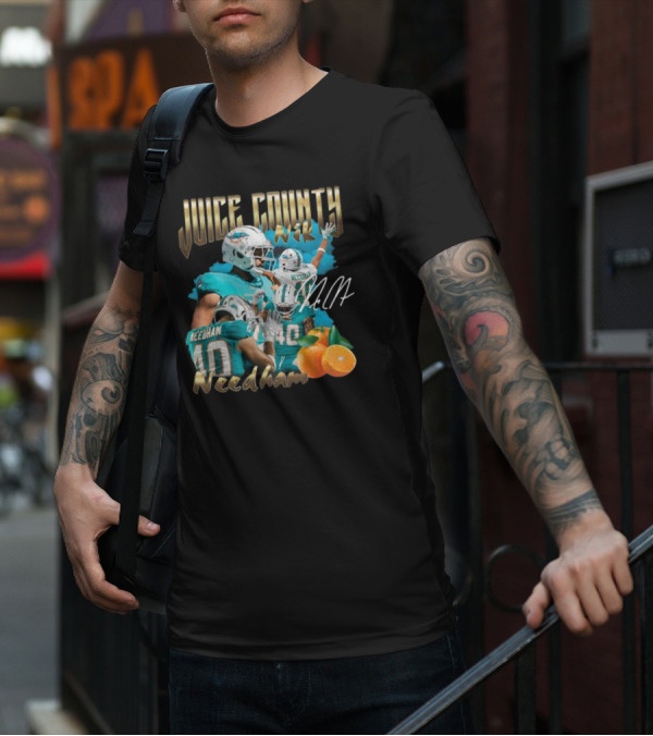 Clincboyzclothing Juice County Nik Needham Dolphins Football Player Signature Oranges T-Shirt