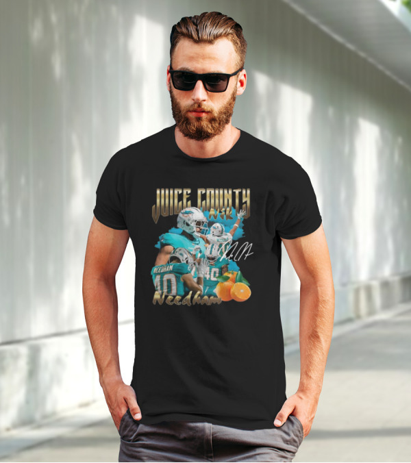 Clincboyzclothing Juice County Nik Needham Dolphins Football Player Signature Oranges T-Shirt