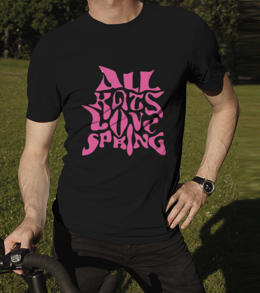 Madkat Mr. Kat All Kats Love Spring Groovy Pink Phrase T-Shirt