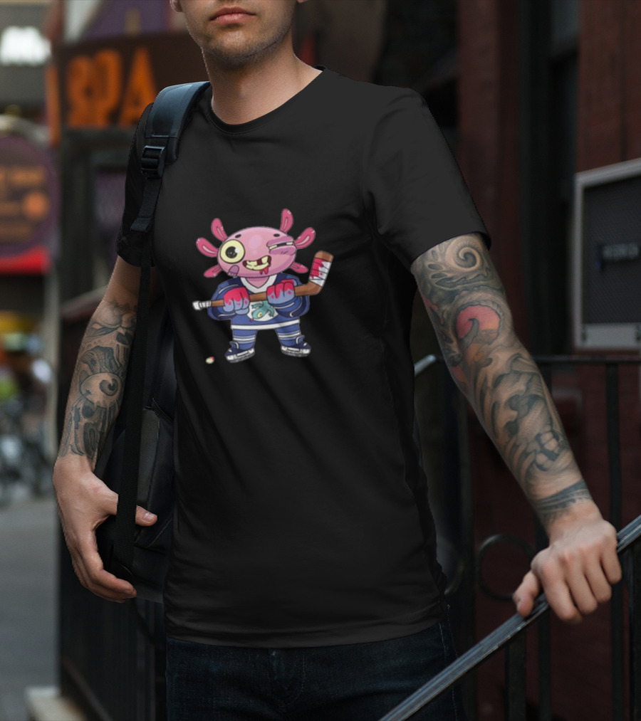 Axolotl Hockey Player With Stick And Puck T-Shirt