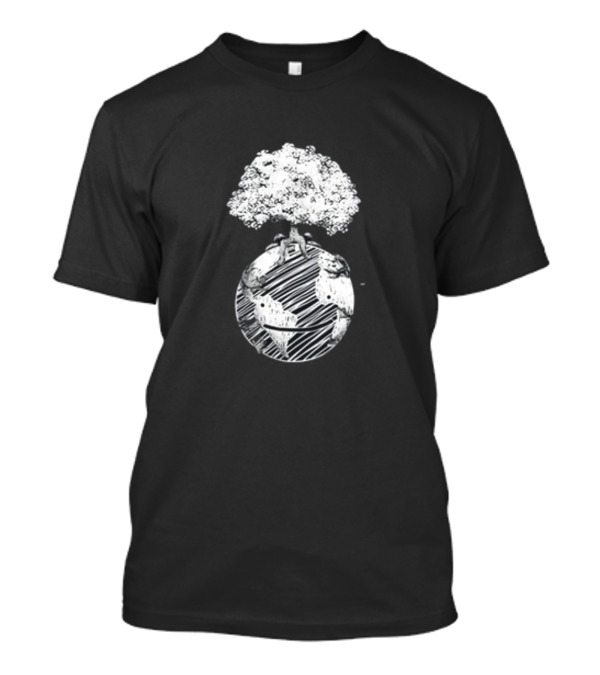 Dream Earth Day Organic Tree And Planet Sketch T-Shirt