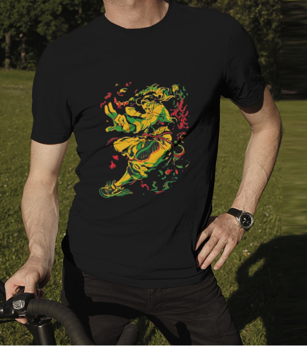 Theyetee Jamie Street Fighter Character Dynamic Pose With Colorful Energy Explosion T-Shirt