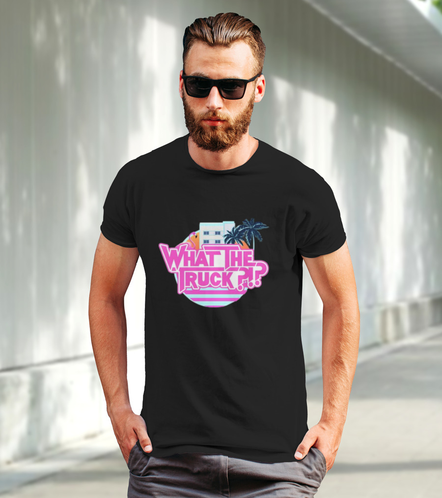 What The Truck Miami Florida Flamingo Palm Trees And Art Deco Building T-Shirt