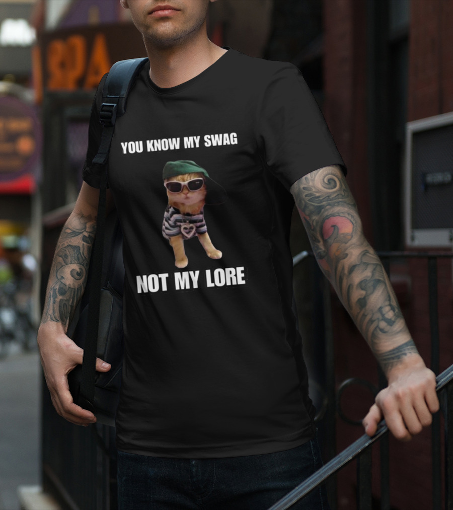Cringeytees You Know My Swag Not My Lore Cat In Sunglasses And Striped T-Shirt