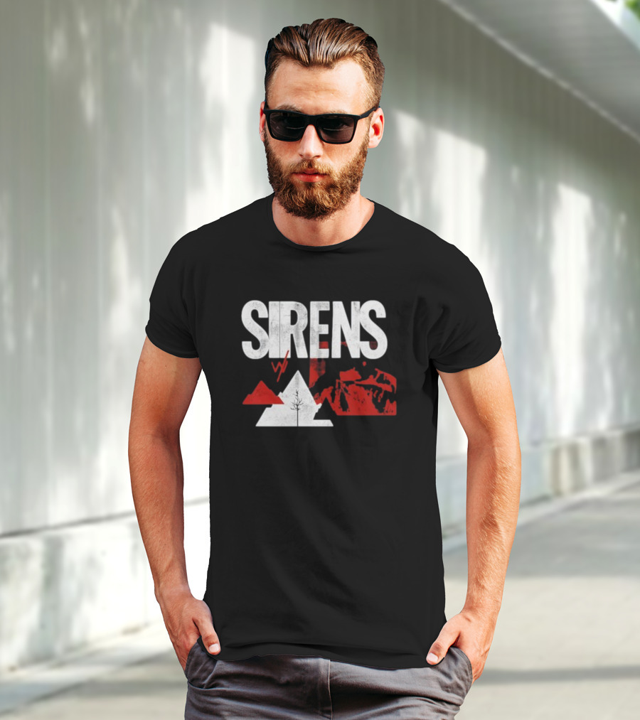 Sirens Mountain Tree Red Abstract Collage T-Shirt