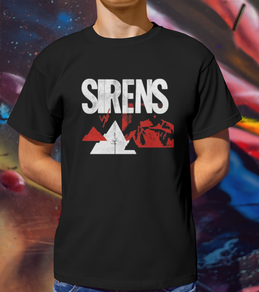 Sirens Mountain Tree Red Abstract Collage T-Shirt