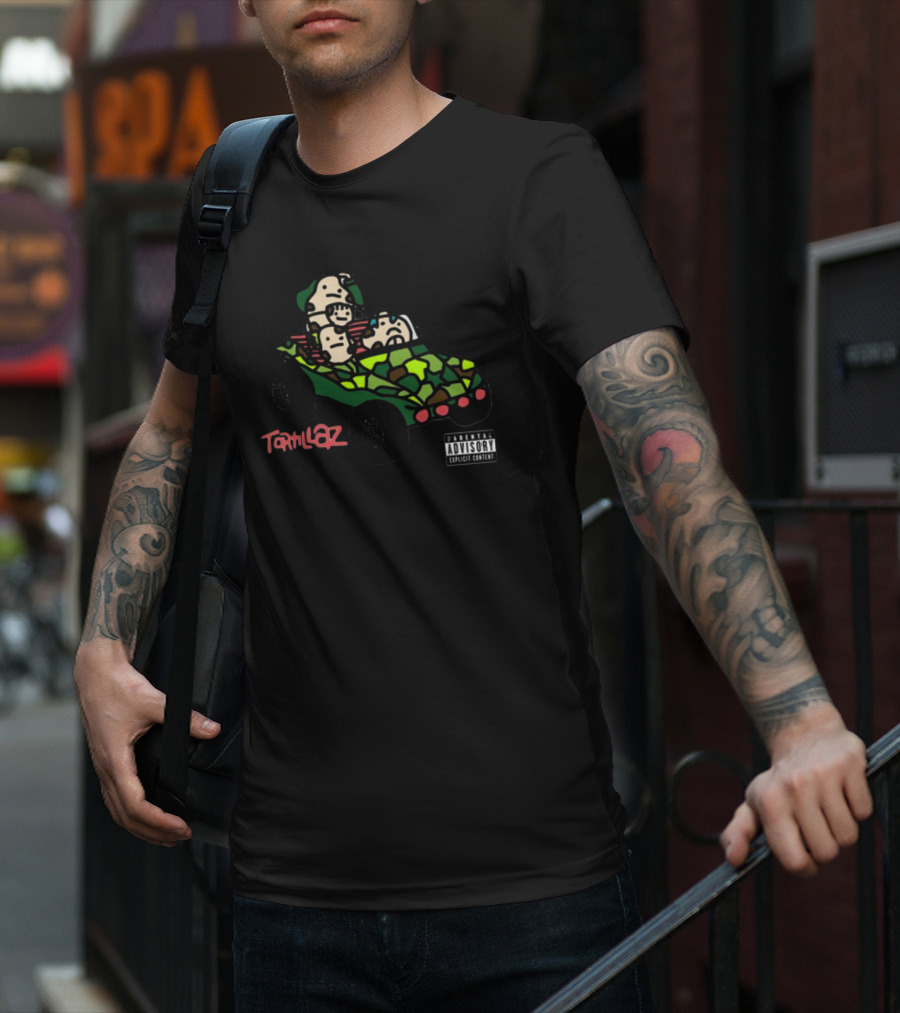 Tortillaz Wrap Music Parody With Cartoon Characters In Camouflage Vehicle T-Shirt