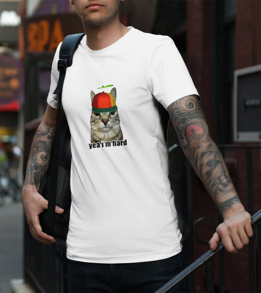 Yea I'm Hard Cat With Propeller Hat T-Shirt