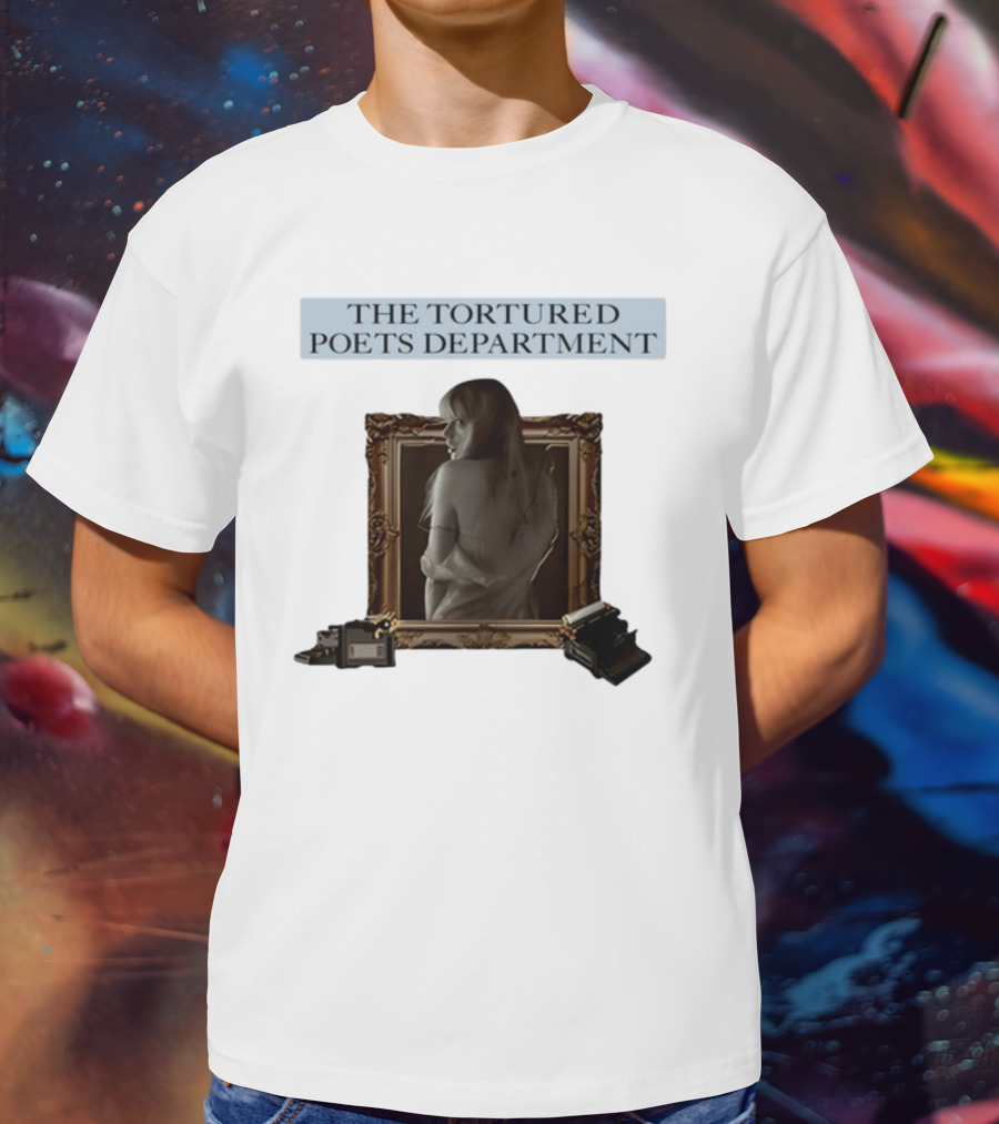 Chartsandshirts The Tortured Poets Department Framed Figure With Books And Typewriter T-Shirt