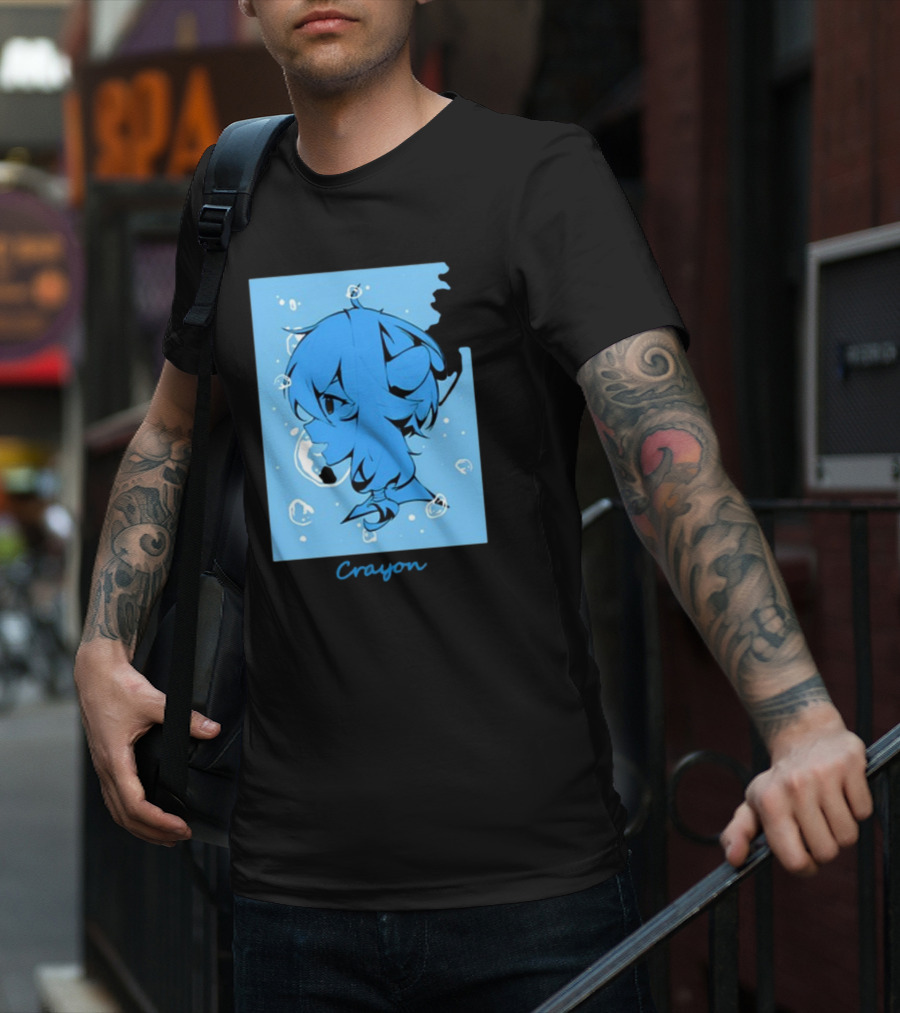 Crayon Submerged Blue Anime Head With Bubbles T-Shirt