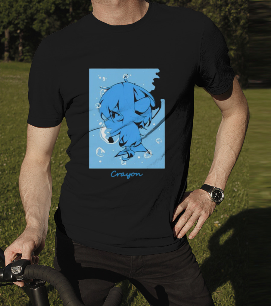 Crayon Submerged Blue Anime Head With Bubbles T-Shirt