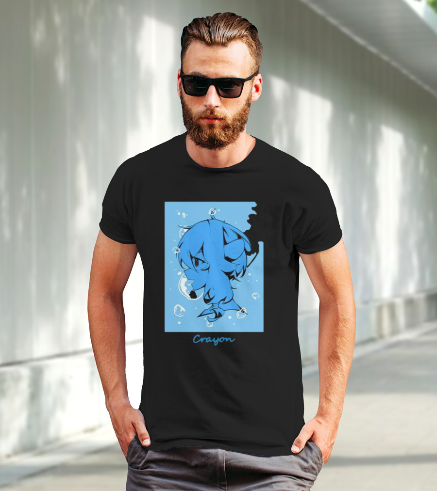 Crayon Submerged Blue Anime Head With Bubbles T-Shirt