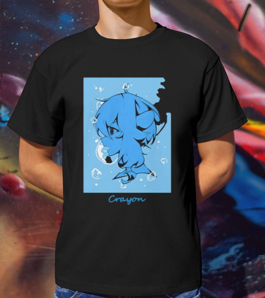 Crayon Submerged Blue Anime Head With Bubbles T-Shirt