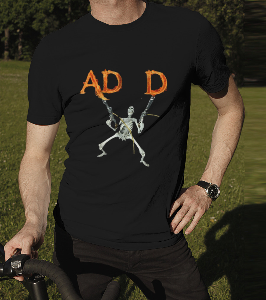 ADHD Skeleton Dual-Wielding Fiery Guns T-Shirt