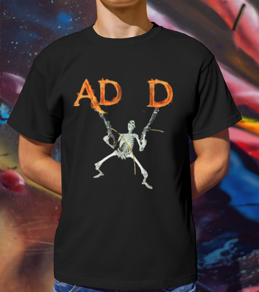 ADHD Skeleton Dual-Wielding Fiery Guns T-Shirt