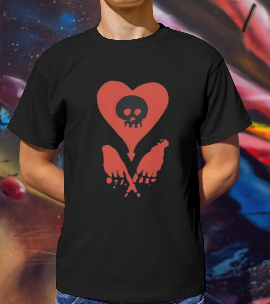 Alkalinetrio Fingers Crossed Red Heart Skull And Bones T-Shirt