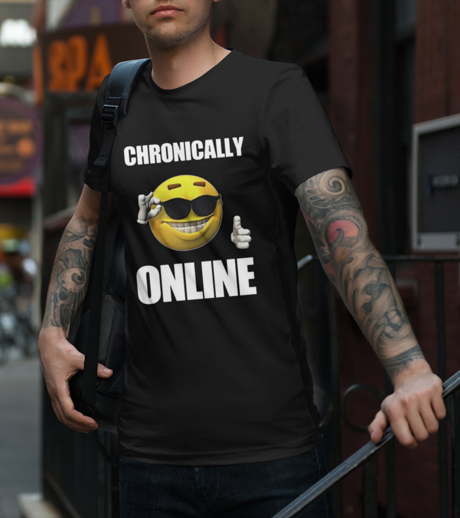 Chronically Online Cool Sunglasses Thumbs Up Emoji T-Shirt