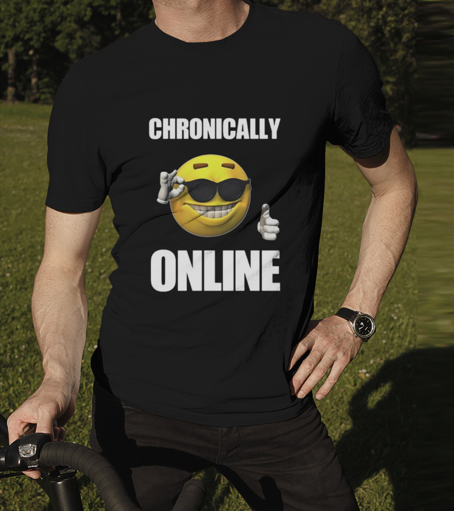 Chronically Online Cool Sunglasses Thumbs Up Emoji T-Shirt