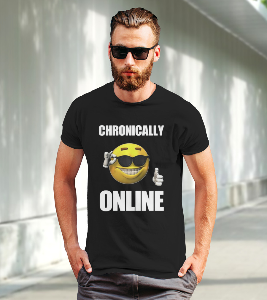 Chronically Online Cool Sunglasses Thumbs Up Emoji T-Shirt