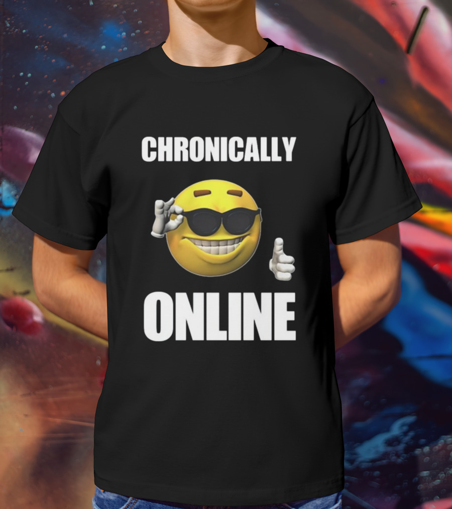 Chronically Online Cool Sunglasses Thumbs Up Emoji T-Shirt