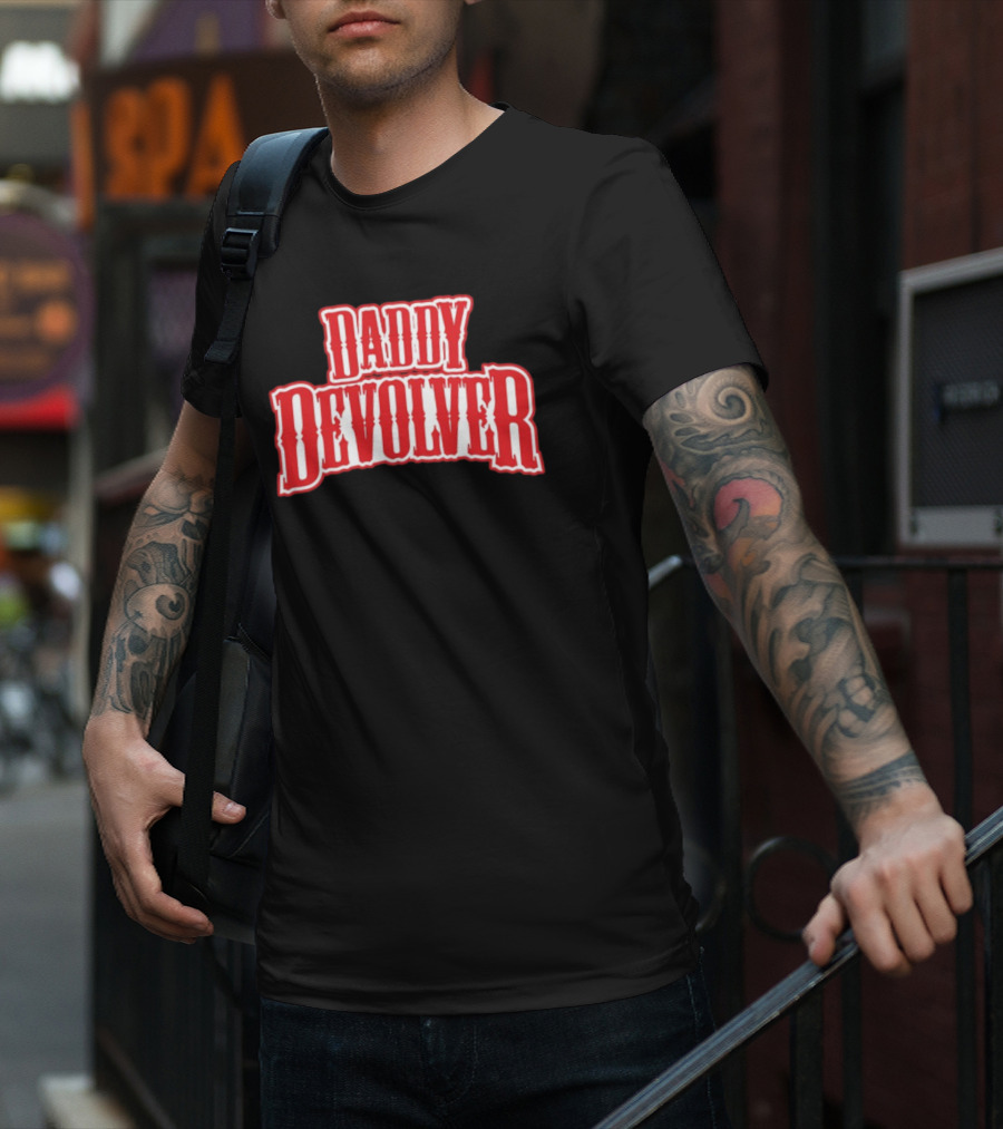 Daddy Devolver Red Western Typography T-Shirt
