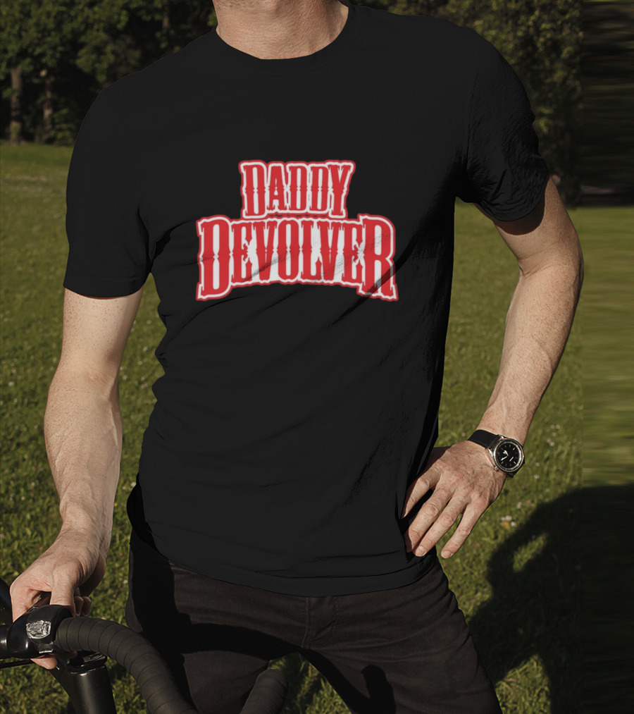 Daddy Devolver Red Western Typography T-Shirt