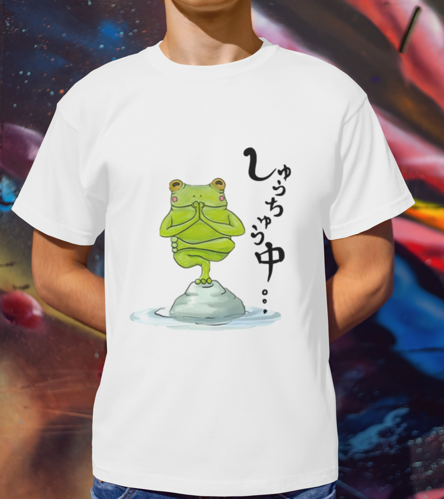 Umi Frog Zen Meditation Pose On Stone With Japanese Hiragana Text T-Shirt
