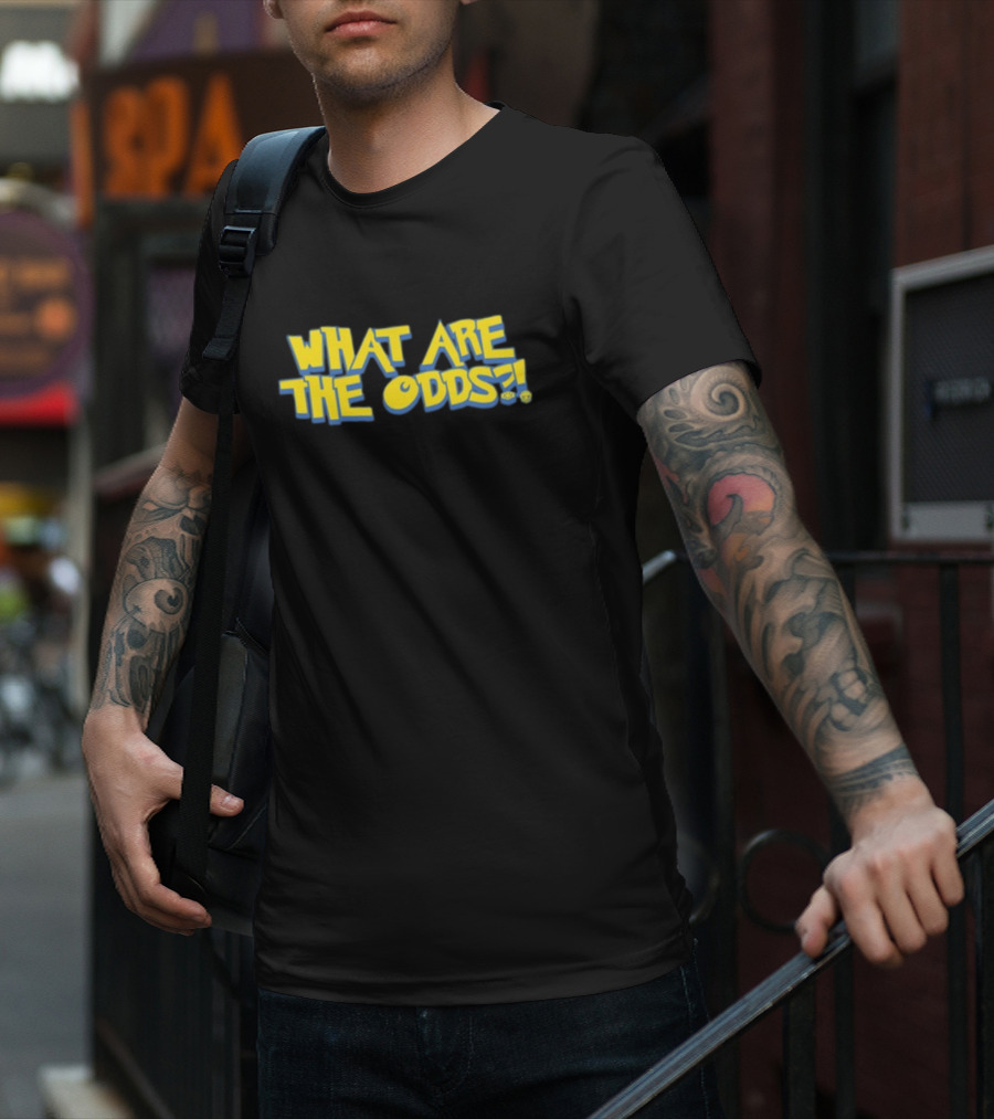 Mr Fruit Dotexe What Are The Odds Text With Yellow Bold Letters And Faces T-Shirt
